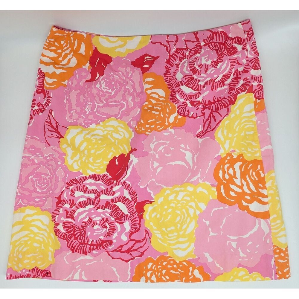 Lilly Pulitzer Pink Floral Lined Skirt size 4 Roses Multicolor Cotton - Picture 6 of 6